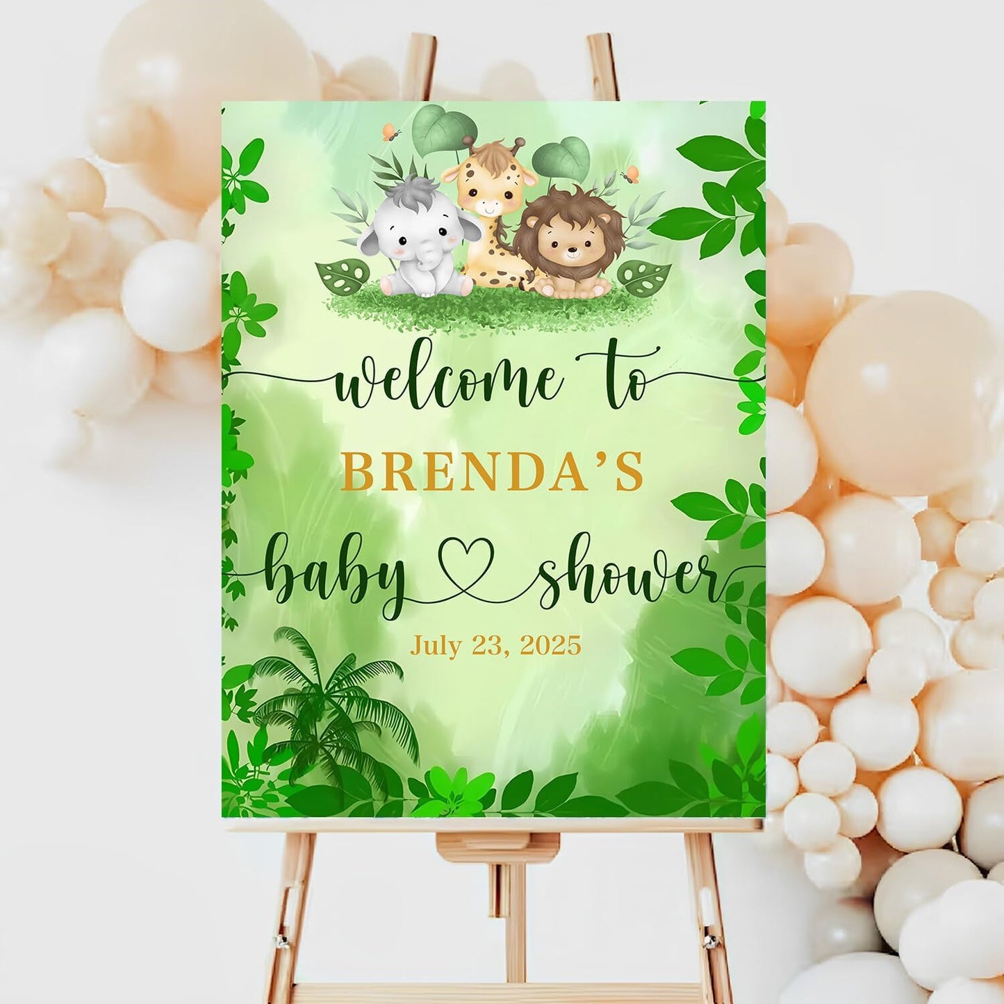 Custom Welcome Sign For Baby Shower, Green Baby Shower Welcome Sign, Safari Jungle Baby Shower Welcome, Safari Animals Baby Shower Sign, Baby Shower Yard Sign For Girl Boy