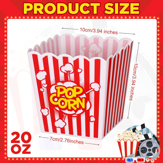 LemonRoad 30 Pcs Plastic Open Top Popcorn Boxes Red and White Striped Classic Popcorn Reusable Movie Theater Style Container Set Bucket Tub for Cinema and Home Use 3.94 Tall x 3.94 Square