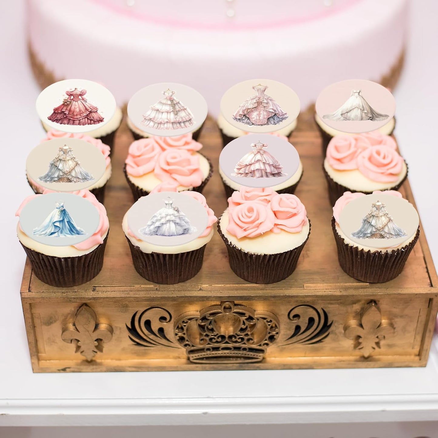 36PCS Edible Wedding Dress Cupcake Toppers Wafer Paper Bride Full Dress Cupcake Decoration Vintage Formal Gown Cupcake Picks for Bridal Shower Wedding Party Decor Supplies