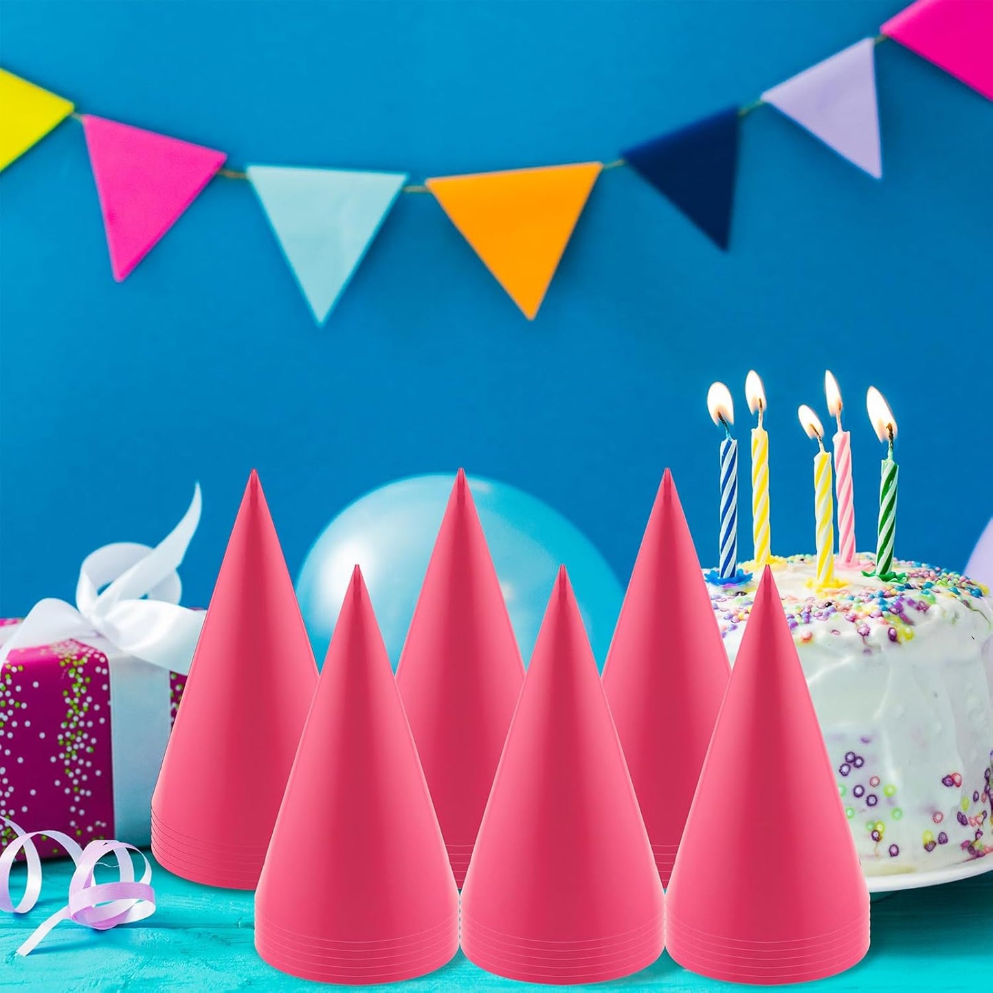 24 PCS Party Cone Hats DIY Birthday Paper Cone Hats for Kids and Adults Birthday, Baby Shower, Bridal Shower
