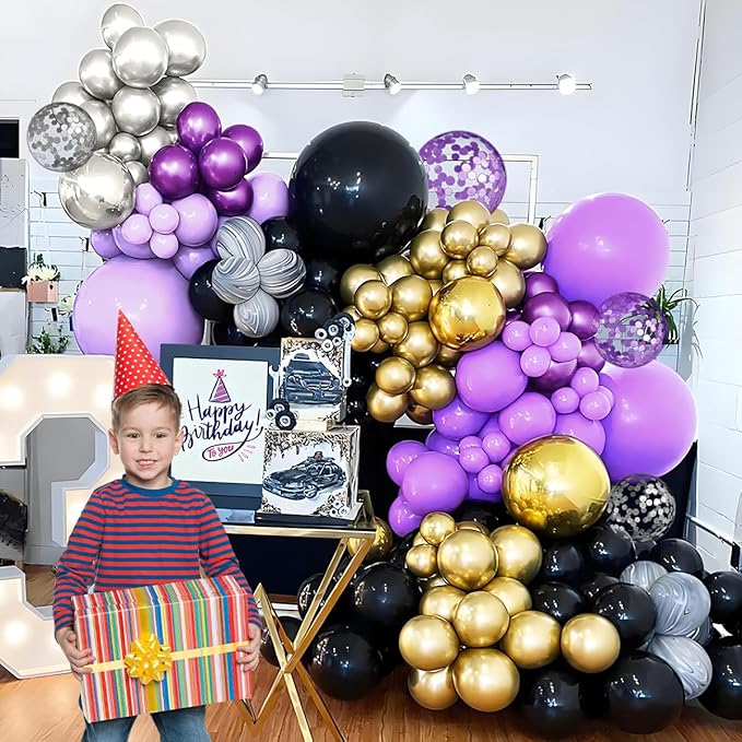 MEBAY Purple Silver Balloon Arch Kit, 147PCS Pastel Purple Matte Lavender Violet Metallic Lilac Silver Confetti Balloons Garland for Baby Girl Princess Party Birthday