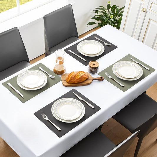 MOSAYT Vinyl Placemats Set of 8, Heat Resistant Place Mats 100% Waterproof Washable & Wipeable Faux Leather Reversible Table Mats for Kitchen Dining Party Outdoor, 12" x 17", Light Grey/Sage Green