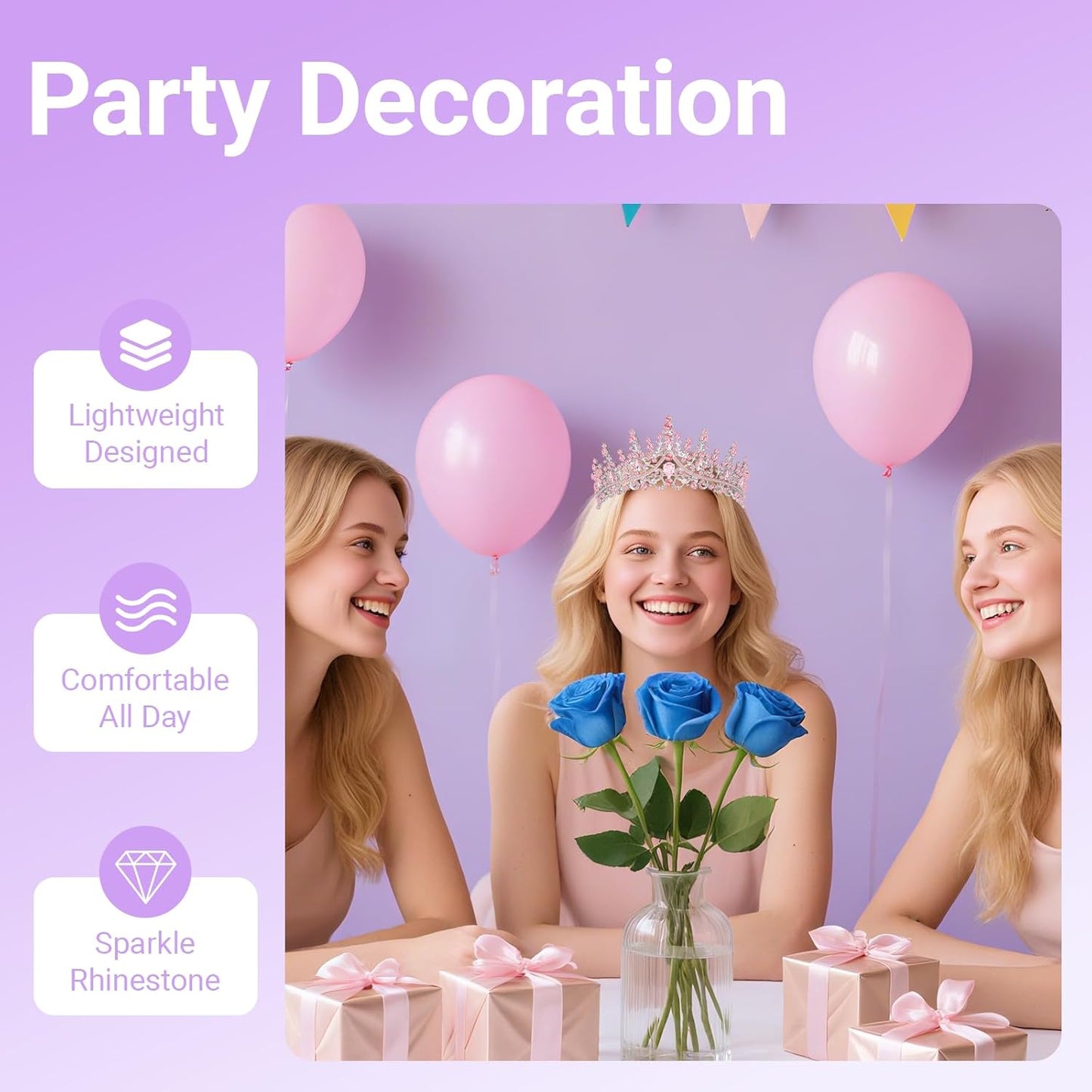 Tiara Crown for Women, Queen Tiara for Birthday Prom Bridal Party Custome Pink