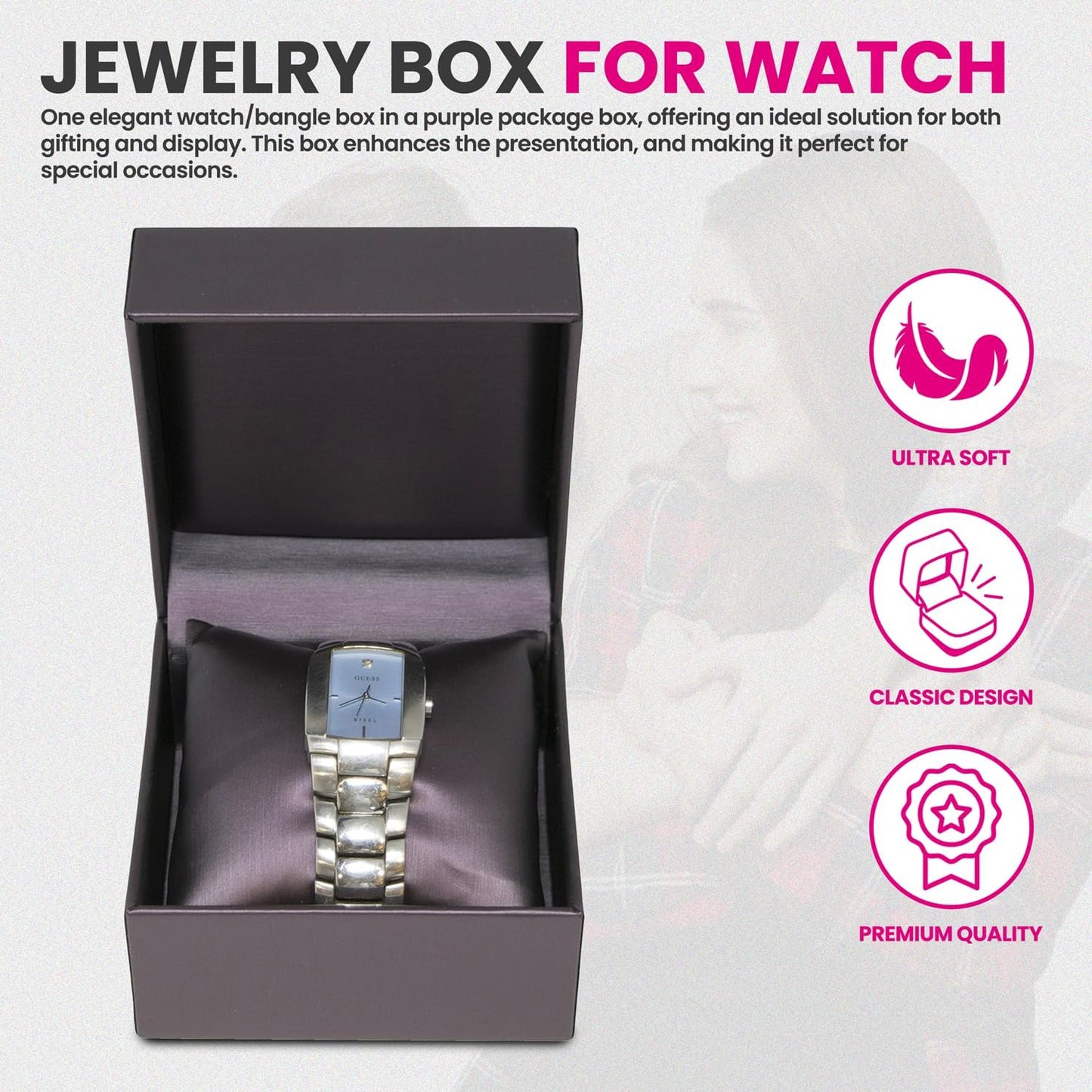 Novel Box Purple Jewelry Box for Watch/Bangles 4x4x3 Inches - Watch/Bangle Gift Box for Proposal Wedding Engagement - Faux Leatherette Jewelry Display Box - Gift Presentation Boxes for Watch/Bangles