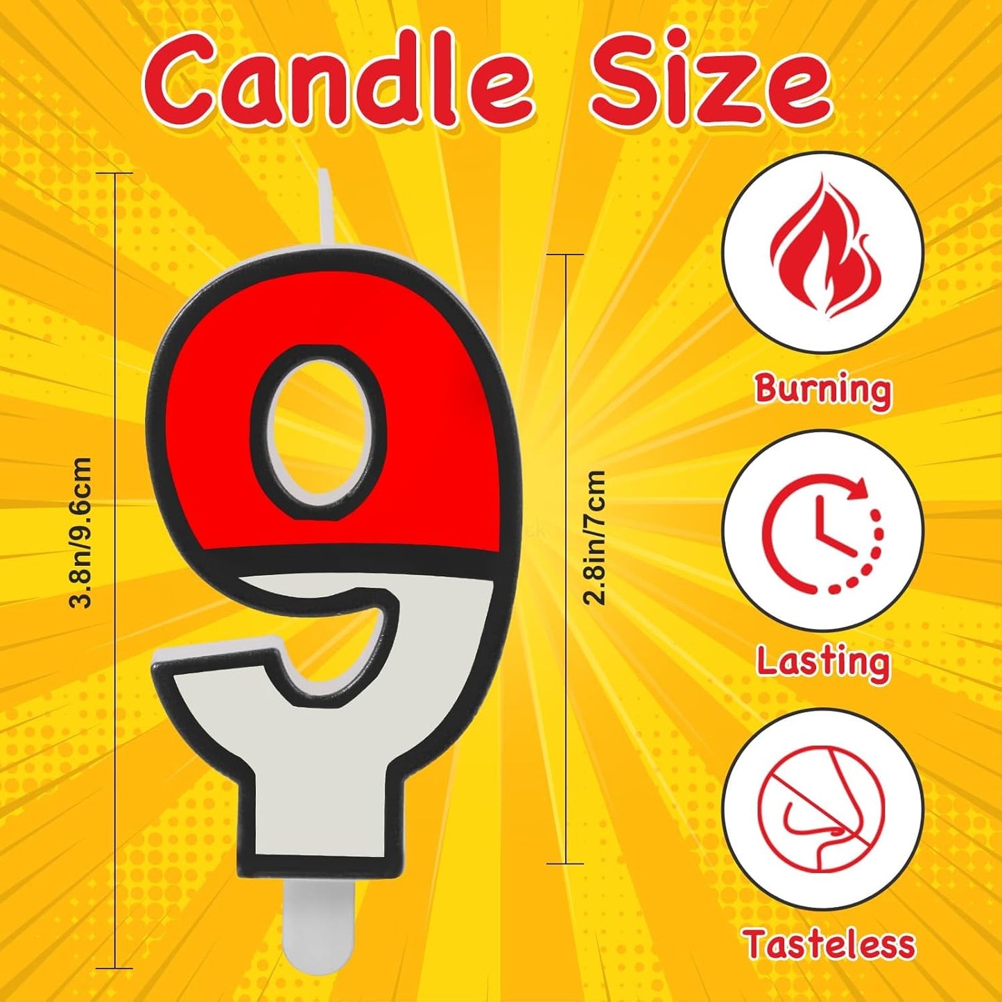 Number 9 Candle Cartoon Red and White Birthday Cake Candle Numeral Birthday for Cartoon Animated Birthday Decoration Party Supplies (Number 9)