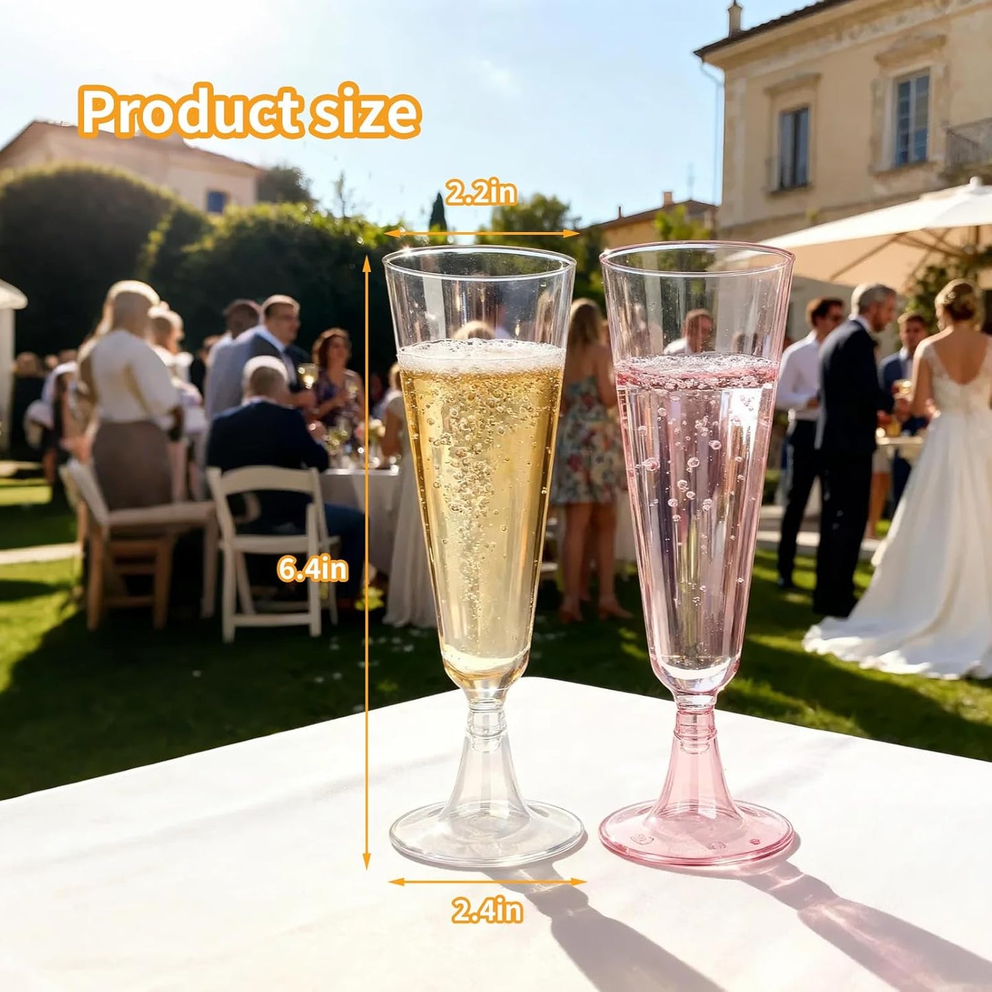 Plastic Champagne Flutes 50 Pack 5.5 Oz Plastic Champagne Glasses Disposable Mimosa Glasses Clear Unbreakable Toasting Cups for Wedding, Party, Birthday, New Years Eve Party Supplies(Pink & Clear)