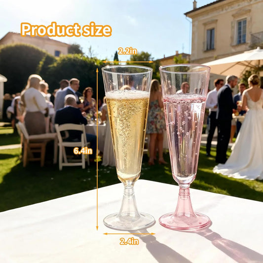 Plastic Champagne Flutes 50 Pack 5.5 Oz Plastic Champagne Glasses Disposable Mimosa Glasses Clear Unbreakable Toasting Cups for Wedding, Party, Birthday, New Years Eve Party Supplies(Pink & Clear)