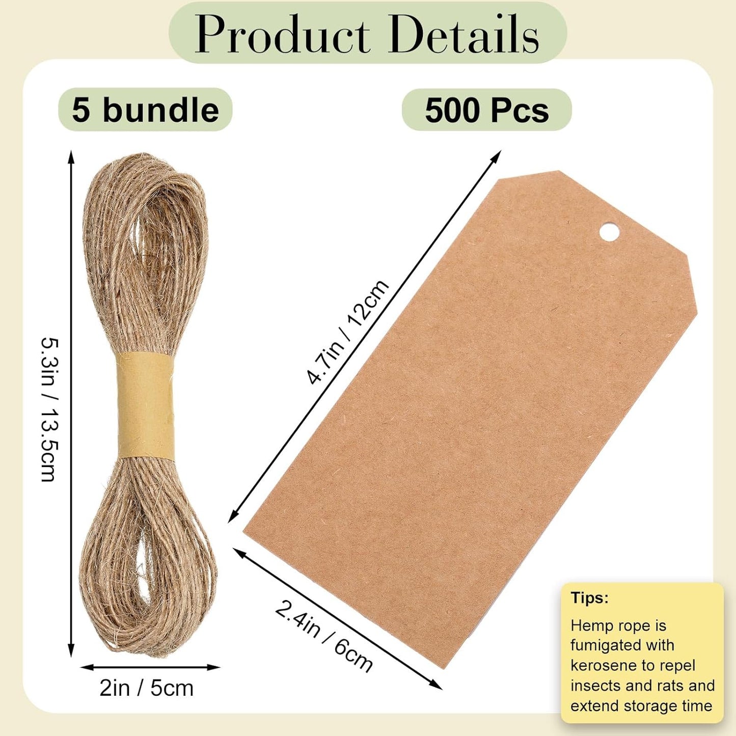 200 Pcs Kraft Paper Gift Tags with String 4.7" x 2.4" Cardboard Price Tag Name Tag Vintage Wedding Birthday Hang Brown Tags with Twine Blank Gift Tag for Wedding Birthday Holiday Art & Craft