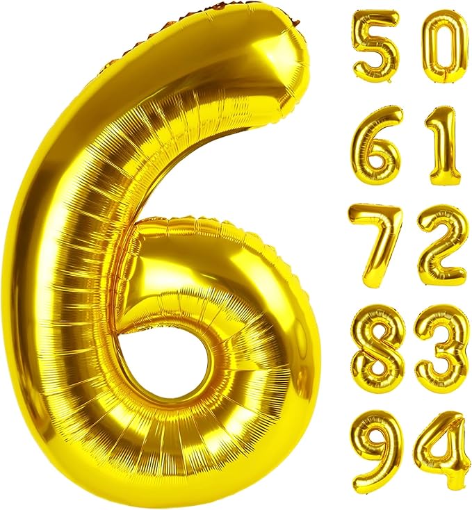 Gold 6 Balloon, Number Balloon 40 Inch, Gold and Black Party Supplies 6th Balloons for Birthday, 6 Birthday Balloon, Number 6 Balloon