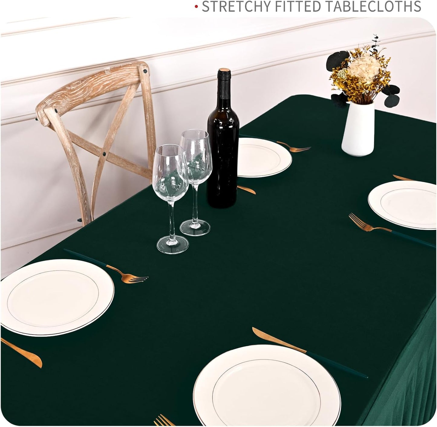 2 Packs Emerald Green Stretch Table Skirts for 6 Foot Rectangle Table, Washable Spandex Stretch Tablecloths with Skirt, Wrinkle Resistant Fitted Tablecover for Wedding Party Banquet