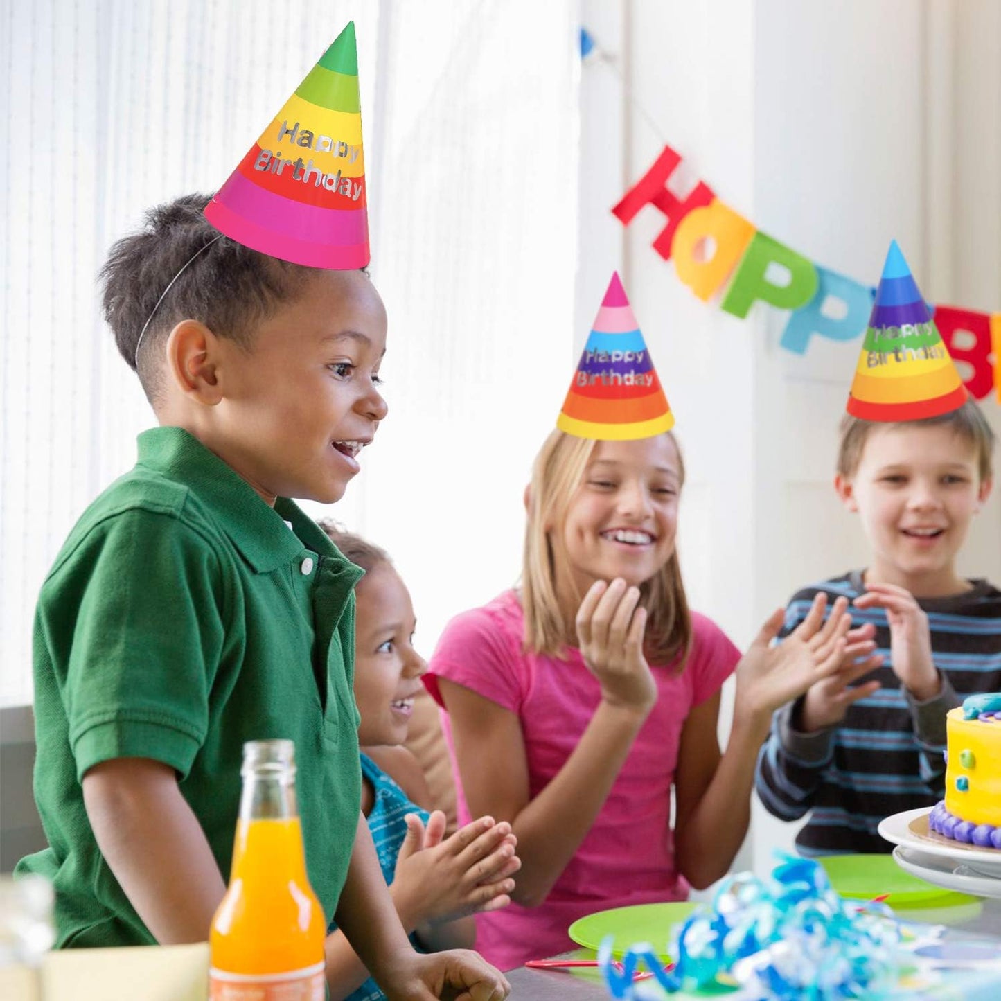 24 Pcs Birthday Party Hats, Colorful Party Cone Hats Birthday Paper Hats Art Craft Caps Rainbow Party Supplies for Kids Adults (Rainbow)
