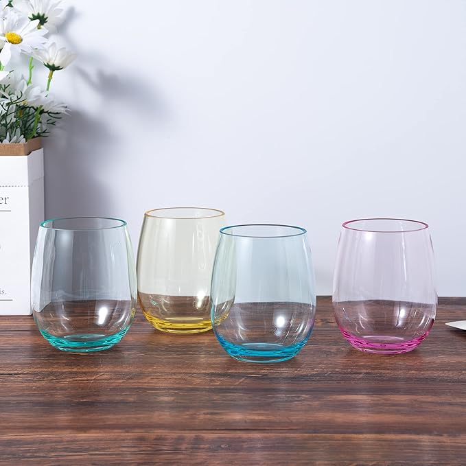 KX-WARE Unbreakable 18-ounce Acrylic Stemless Wine Glasses, Set of 8 Multicolor