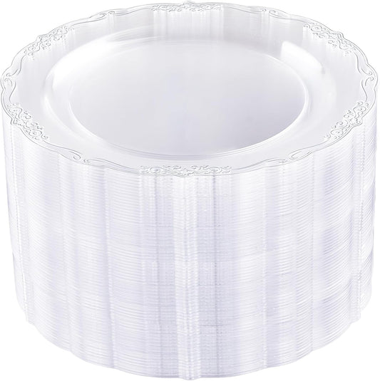DaYammi 60PCS Clear Plastic Plates, Heavy Duty Clear Disposable Plates Premium 10inch Dinner Plates Hard Plastic Plates Disposable for Party Wedding Bridal Shower