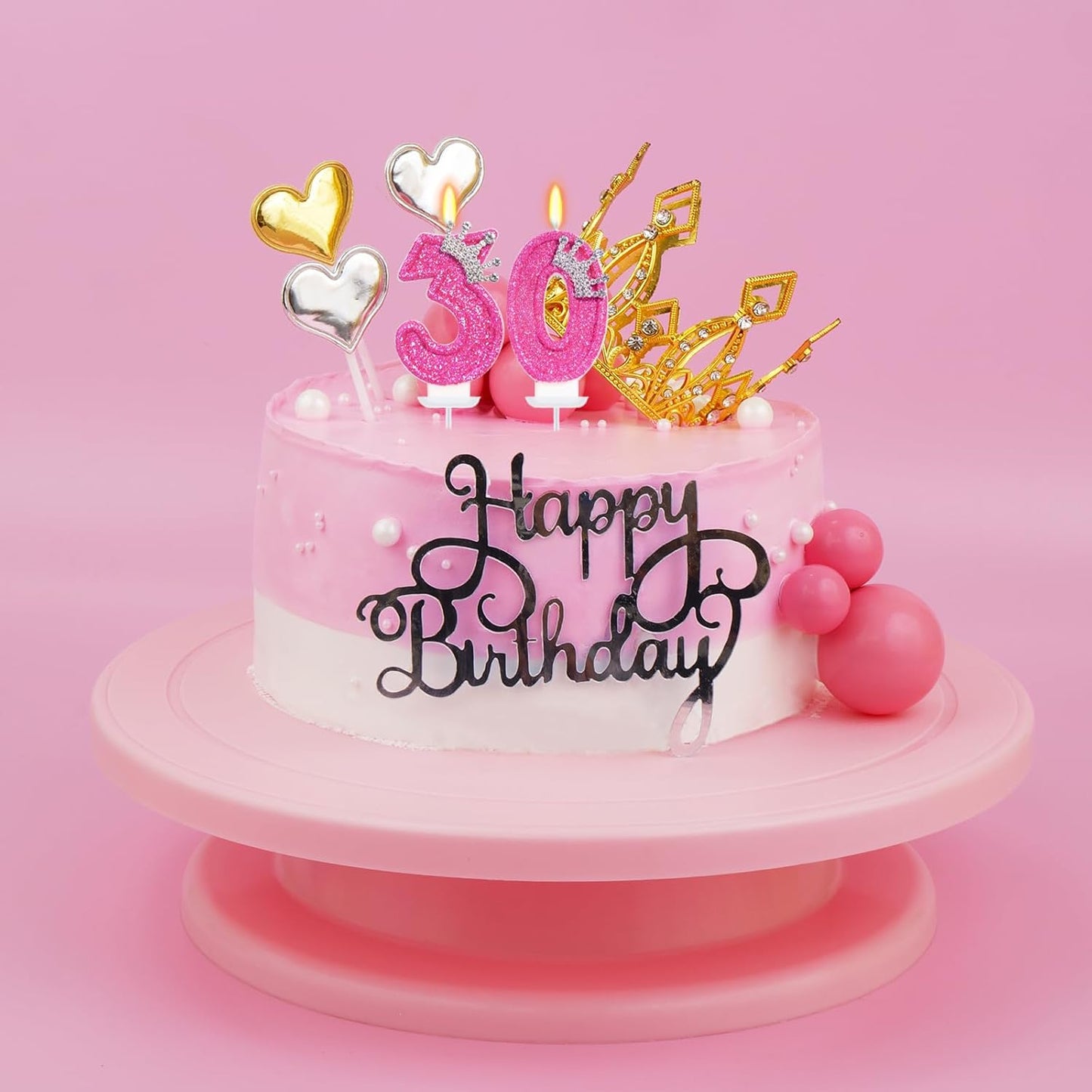 Birthday Candle for Cake, Crown Rose Number Candles, 2.76 inch Number Happy Birthday Candle, Cake Topper Decoration for Birthday Party (Number 30)