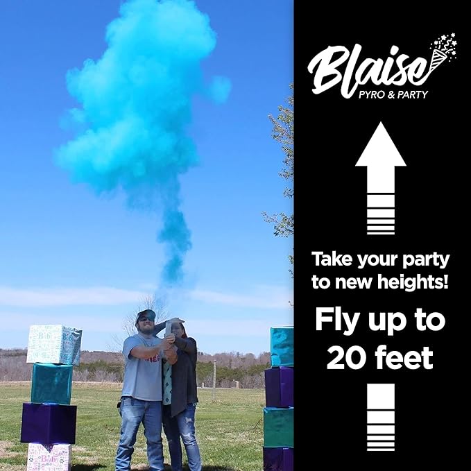 Blaise Pyro & Party Blue Powder Poppers - Water-Soluble & Colorful Powder Cannons for Gender Reveals, Birthdays, Weddings & Celebrations - Easy to Use for Memorable Photos - 16-Inch, 2-Pack