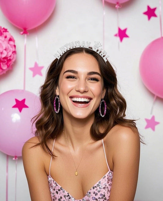 Wecoe Silver Birthday Girl Headband - Sparkling Rhinestone Tiara Crown Hair Accessories for Women Girls - Happy Birthday Party Decorations, Princess Birthday Gift Idea