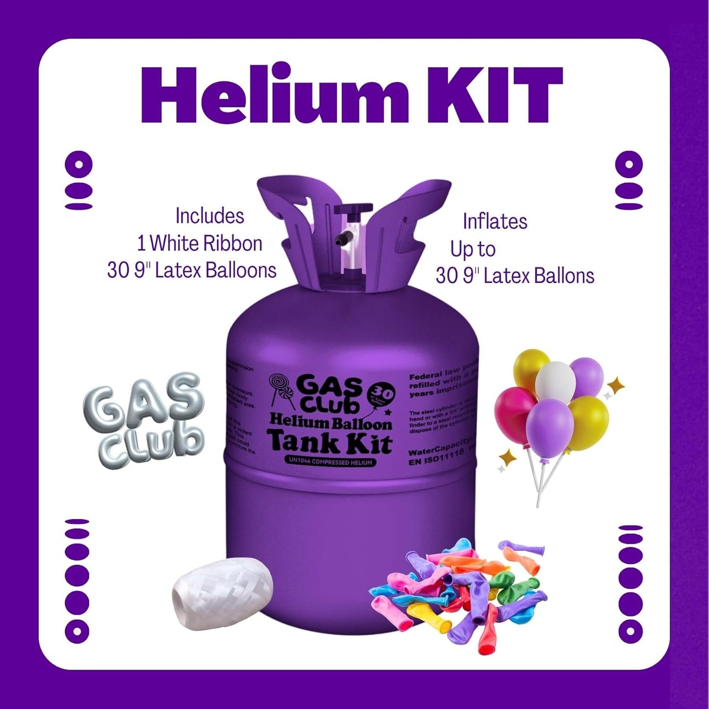7L Helium Tank for Balloons At Hom Tank Up To 30 Latex Balloons Helium Balloon Kit with 30 Latex Balloons and Ribbons