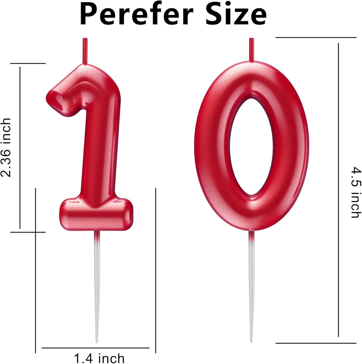 Red Number 10 Candle Happy Birthday 3D Number Candles for Birthday Cake Party Decoration Wedding Anniversary Celebration Supplies