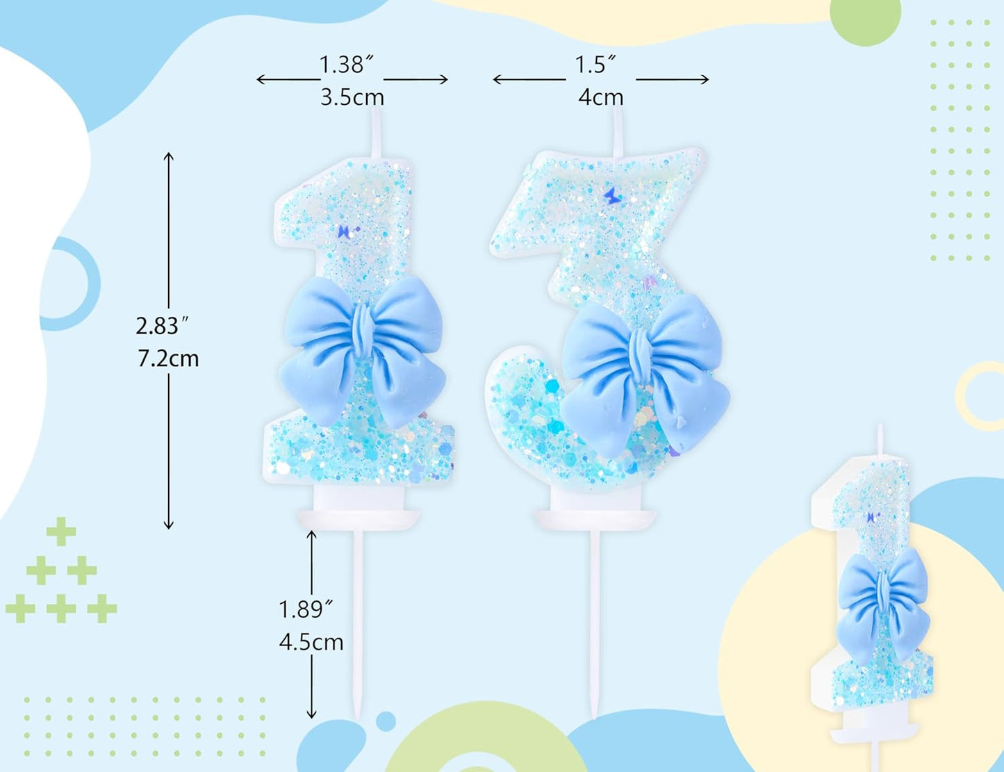 13 Birthday Candles Blue Bow Number 13 Cake Candles, 13th Cake Topper Decorations for Kids Pets Pastel Birthday Party Supplies (Number 13)