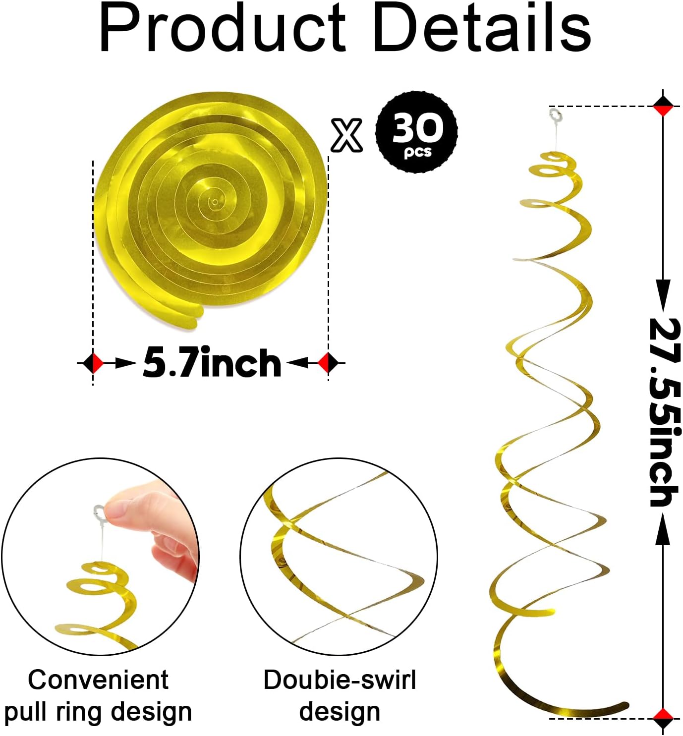 30 Pcs Gold Hanging Swirl Party Decorations,Sparkle Birthday Ceiling Decorations,Streamers for Wedding Party Anniversary Graduation Holloween Christmas (Gold)