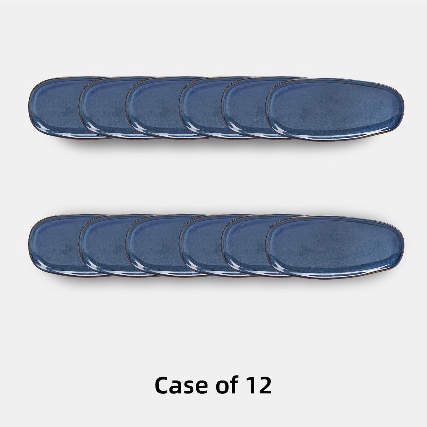 Organic Shape Restaurant Serving Tray 11.5 X 5.125", Commerical Grade Catering Stoneware Tray in Ir-regular Organic Shape, Chip & Scratch Resistant, Glossy Reactive Glaze Blue, Case of 12