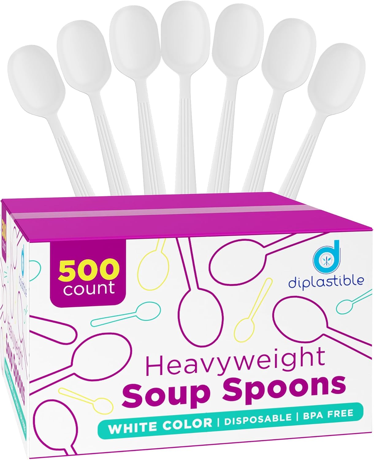 Plastic Soup Spoons Heavy Duty - Pack of 500 Disposable Spoons Utensils - Cutlery for Parties and Events Pack