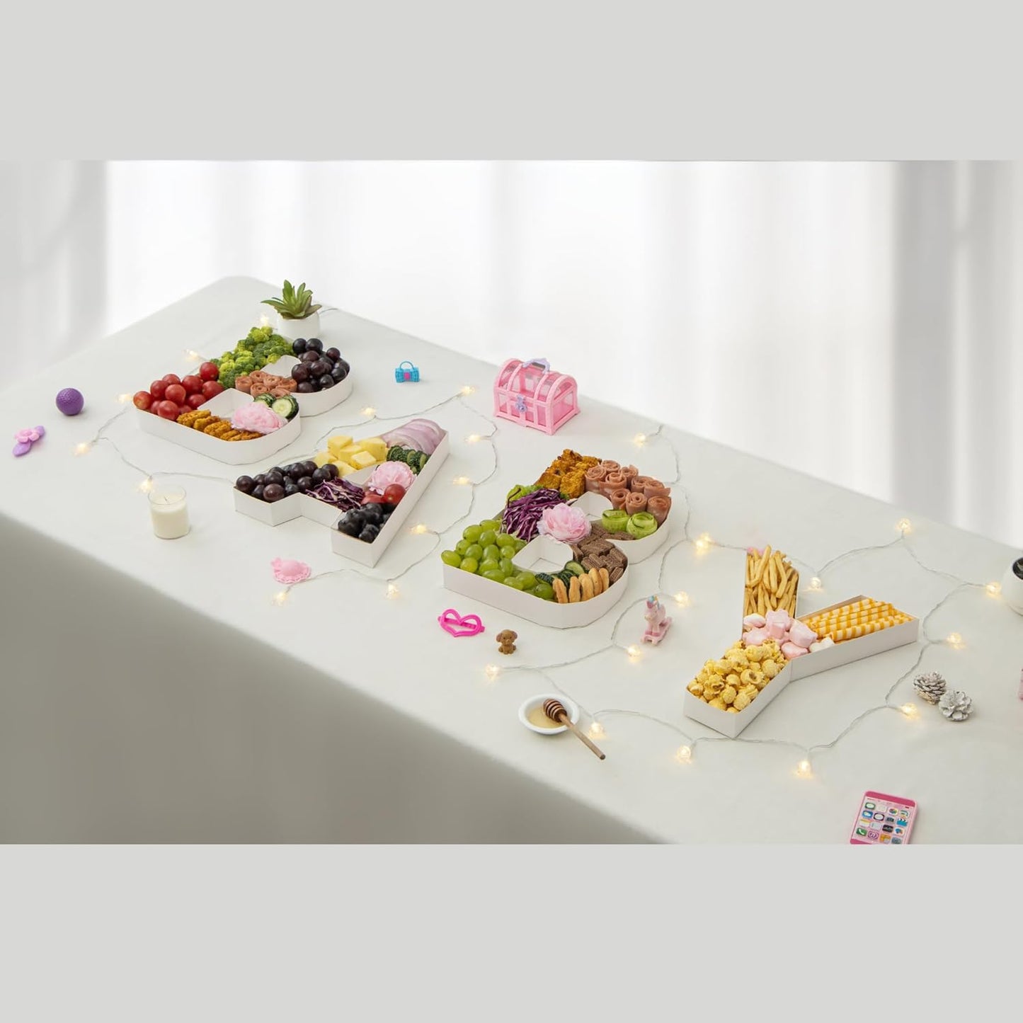 Pop Fizz Designs Charcuterie Board Letters I Baby or Bridal Shower Food Trays I Decorations Cardboard Letters for Charcuterie I Food Display Fillable Letters (Baby (Pink))