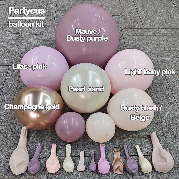 Dusty Purple Pink Balloon Arch Kit, Double Stuffed Lavender White Sand Pearl Balloon Garland with Pastel Pink Lilac Blush Gold Latex for Baby Shower Birthday Wedding Valentines Party