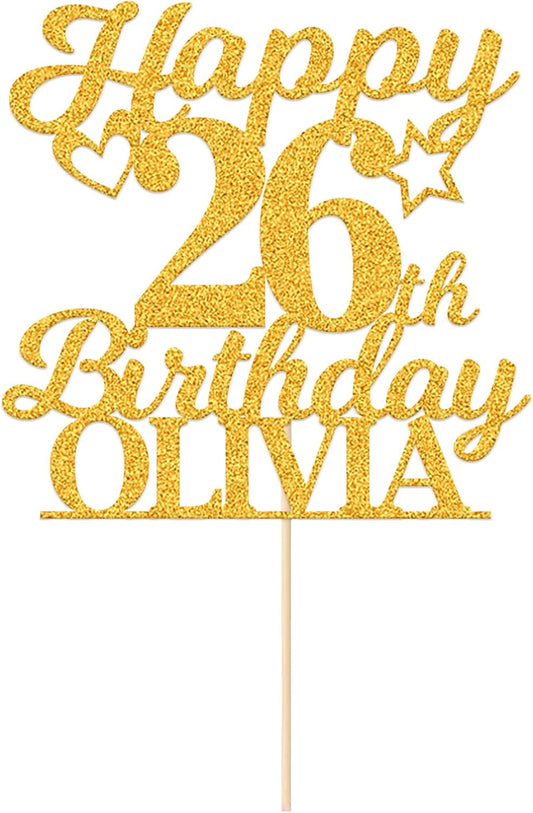 Personalized Happy Birthday Cake Toppers Birthday Cake Topper Gifts for Women Men Custom Glitter Cake Toppers with Any Name & Age for 18th 21st 30th 40th 50th 60th Cake Decorations (Gold)