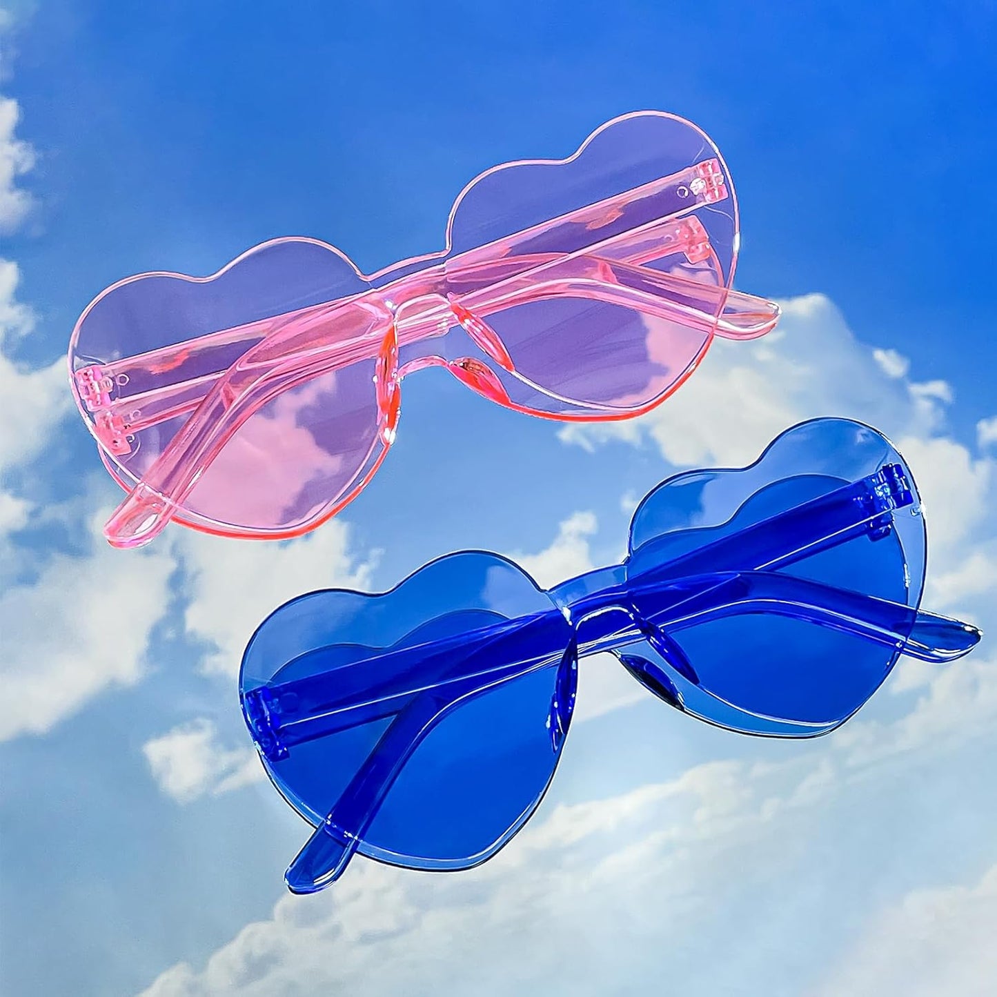 18 Heart Shape Rimless Sunglasses Transparent Candy Color Party Glasses Colored Eyewear for Women