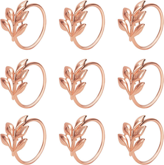 KPOSIYA Set of 6 Leaf Napkin Rings Metal Gold Napkin Holder Table Napkin Rings for Thanksgiving Day Christmas Dinning Table Parties Everyday (Ye Zi-Rose Gold 6)