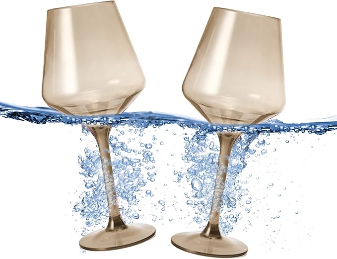 Floating Wine Glasses for Pool (18 Oz | Set of 2) - Wine Glass Set That Float | Shatterproof Poolside Wine | Beach Glass | Outdoor Tritan Plastic Glassware with Stem for Patio, Picnic - Smoke Grey