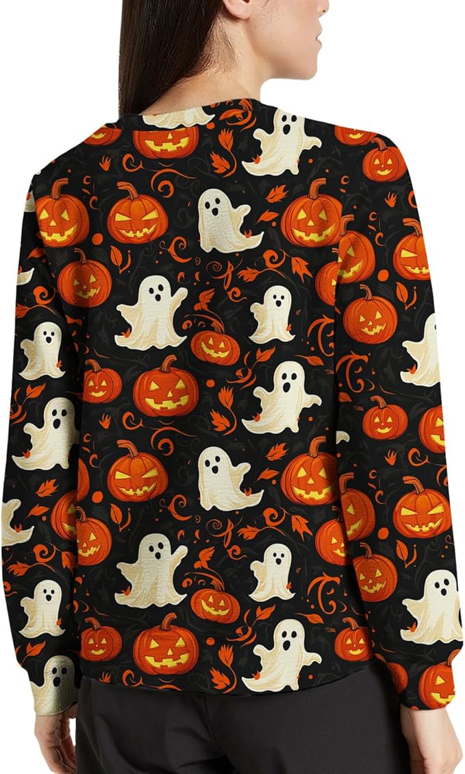 LIZALIG Pullover Cute Sweatshirt Orange Skeleton Fall Festive FunWomens Design Bat Holiday Party Outings Pumpkin Print