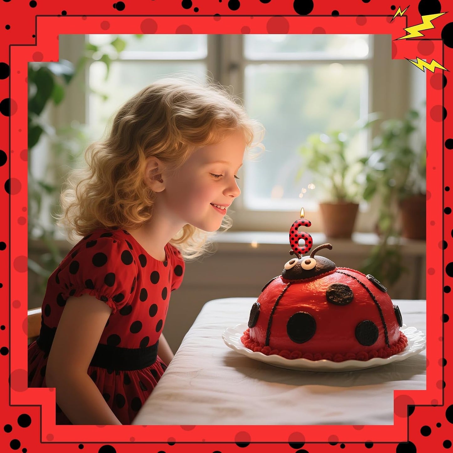 Ladybug Theme Birthday Candles - Red & Black Polka Dot Decorative Candles for Kids Ladybug Themed Parties, Baby Showers, Birthday Cakes, and Ladybird Inspired Celebrations(Number 6)