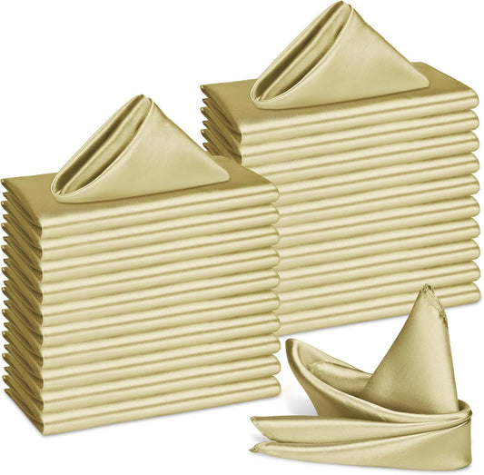 Bailarina 40 Pack Champagne Satin Napkins,17x17 Inches Wedding Napkins Square Soft Silky Table Napkins Bulk Decorative Elegant Cloth Napkin for Party Decoration, Banquet,Wedding,Graduation