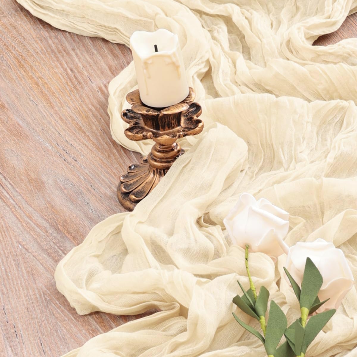 12 Pack Beige Cheesecloth Table Runners 35 x 120 Inch – Rustic Boho Gauze Table Runner for Wedding Arch, Party Decoration, Bridal Shower, Reception, Farmhouse Dining Decor