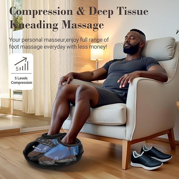 FSA Eligible HSA Foot Massager with Heat [Remote Control], Shiatsu Foot Massager Machine 5 Compression Levels, Electric Feet Massager for Foot Pain Relief, Gifts for Seniors Elderly Parents