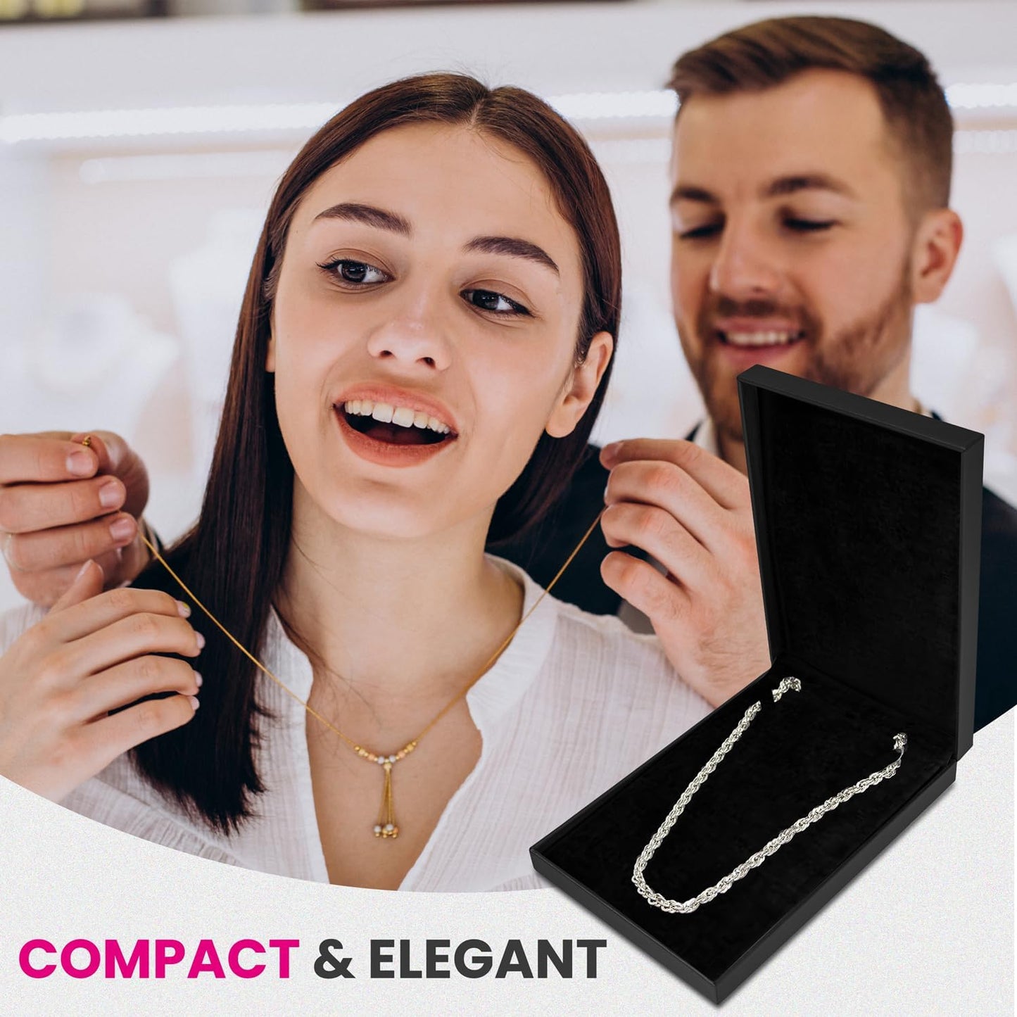 Novel Box Black Jewelry Box for Necklace 5.5x8x1.87 Inches - Necklaces Gift Box for Proposal Wedding Engagement - Faux Leatherette Jewelry Display Box - Gift Presentation Boxes for Necklaces