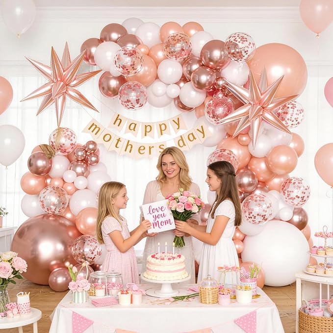 KARLURE Rose Gold Balloons Arch Kit with Metallic Rose Gold Confetti Balloons for Mothers Day Baby Shower Engagement Bridal Shower Wedding Birthday Party 2026 Graduation Anniversary Decorations