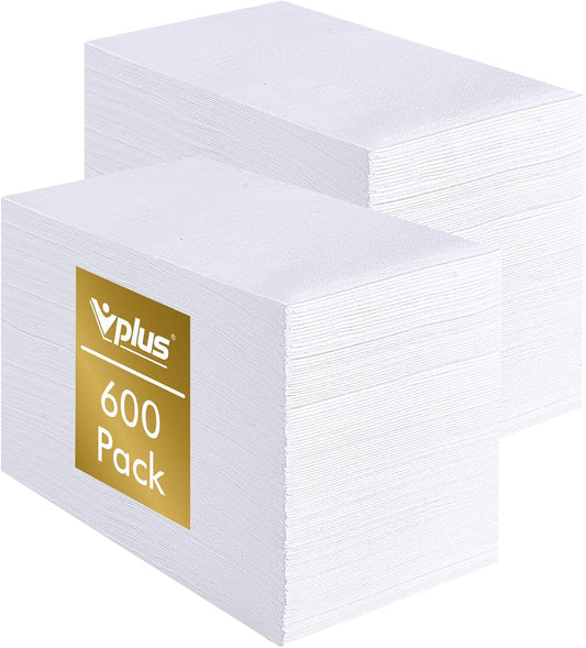 Vplus 600 Pack Paper Napkins Guest Towels Disposable Premium Quality 3-ply Dinner Napkins Disposable Soft, Absorbent, for Kitchen, Wedding, Parties, Dinners or Events(White)