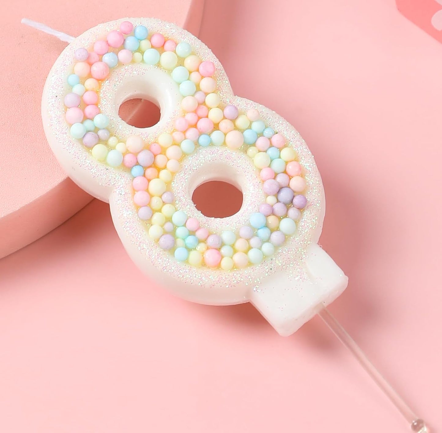 Pastel 8 Birthday Candle 3D Macaron Candy Glitter Number 8 Candle Birthday Girl Women Sweet Theme 8th Birthday Wedding Anniversary Party Cake Decoration