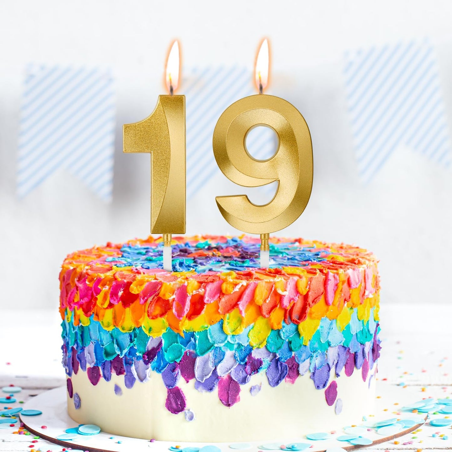 Birthday Candles, 1.96 Inch Number 19 Happy Birthday Candles, Number Candles Decoration for Birthday Party and Anniversary Celebration(Champagne Gold)