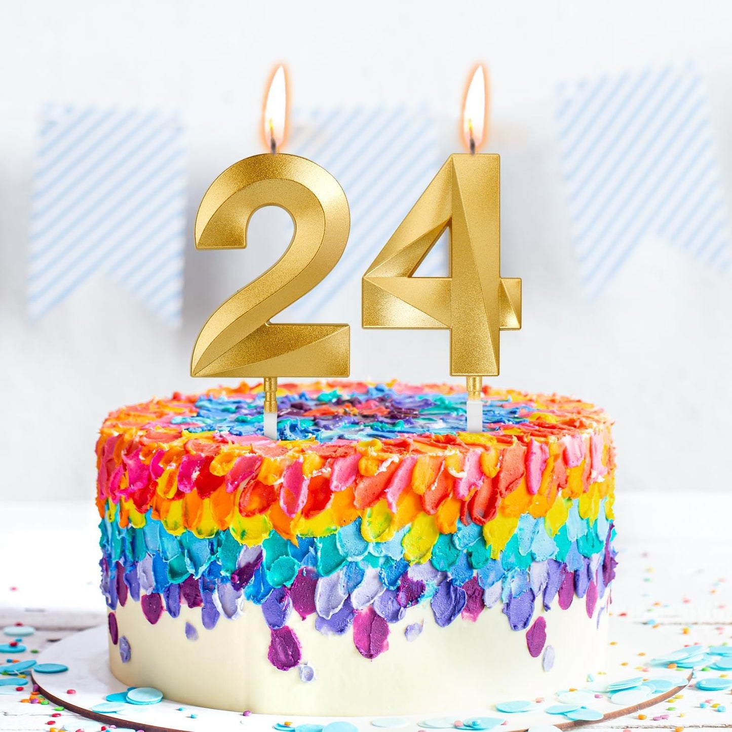 Birthday Candles, 1.96 Inch Number 24 Happy Birthday Candles, Number Candles Decoration for Birthday Party and Anniversary Celebration(Champagne Gold)