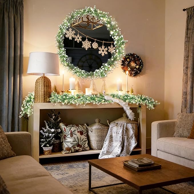 RECUTMS Greenery Vines Garland 3 Pack Artifical Garland with Lights Hanging Greenery Table Garland Greenery Artificial Green Leaves for Mantel Wedding Backdrop Arch Wall Indoor Outdoor Decor(White)