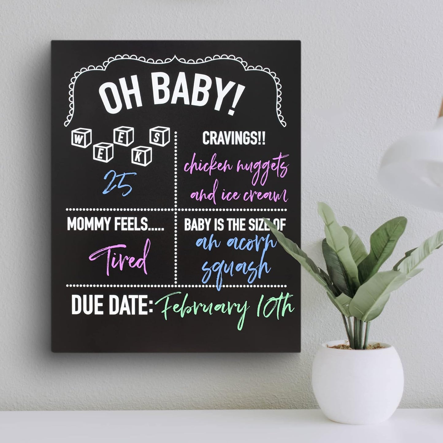 Gift for Expecting Moms - Pregnancy Announcement Chalkboard - Weekly Tracker and Baby Milestone Sign