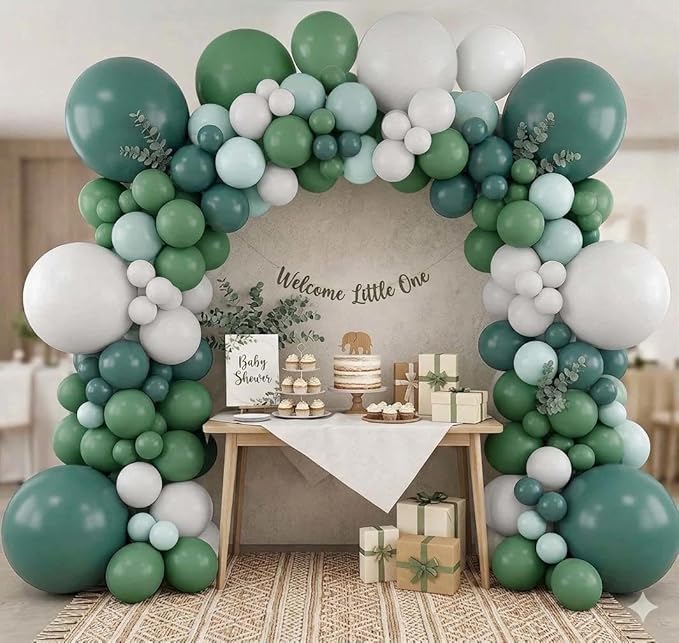 Dusty Blue Green Balloon Arch Kit Double Stuffed Sage Dusty Green White Matte Balloon Garland Slate Blue Teal Latex Balloons for Baby Shower Birthday Neutral Bridal Wedding Gender Reveal Party Decor