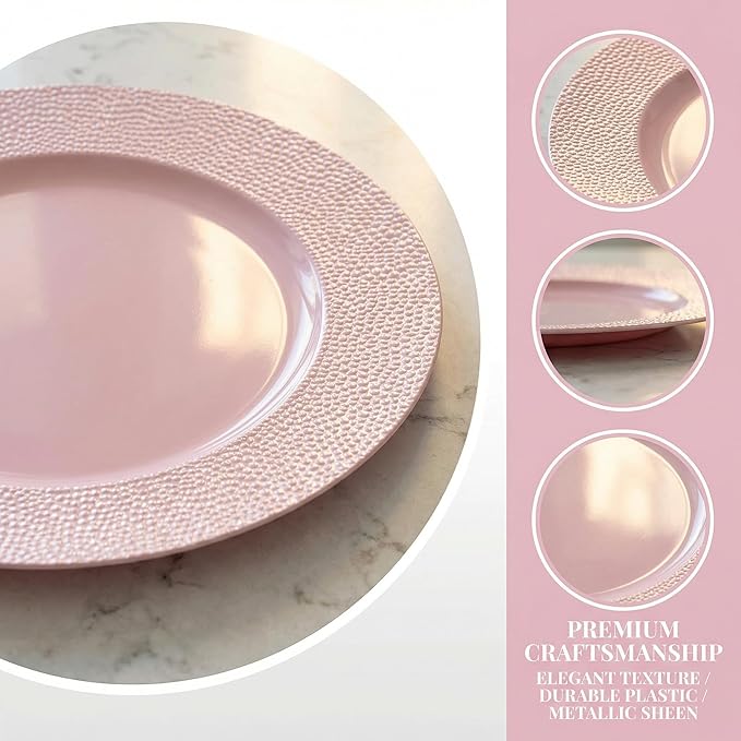 Pink Charger Plates, Set of 6, Chargers for Dinner Plates. Plastic Charger for Wedding, Party, Elegant Tableware Chargers Decoration.