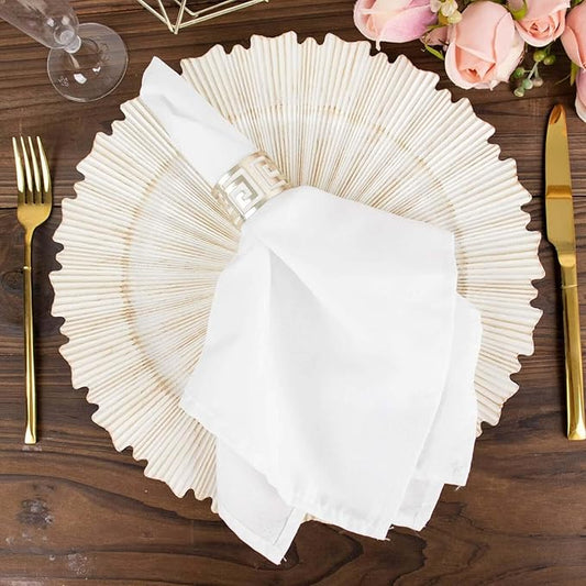 Efavormart 6 Pack | 13" Metallic Antique White Sunray Acrylic Plastic Serving Plates, Round Scalloped Rim Disposable Charger Plates
