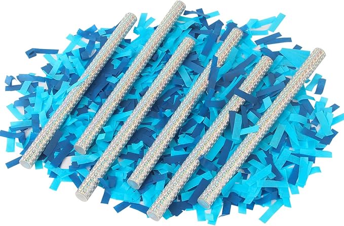 BATTIFE It's a Boy, 12Pack Gender Reveal Confetti Wands, Tissue Paper Confetti Flick Flutter Sticks for Baby Boy Born Shower Party Decorations Supplies, Shoot Poppers, 14inch Blue