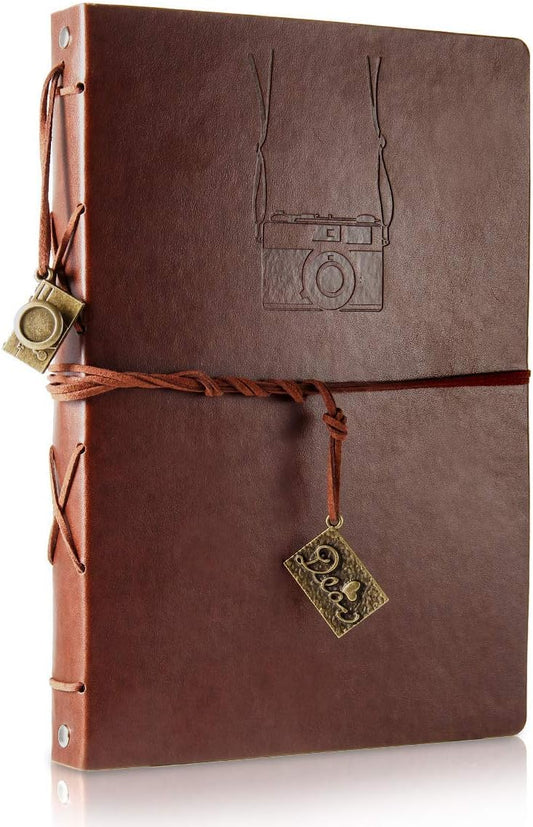 ThxMadam Leather Scrapbook Photo Album Vintage DIY Memory Book Guest Book Photograph Album Present for Valentines Anniversary Mother’s Day Birthday Gift for Photographer Boy Men Father Husband Camera